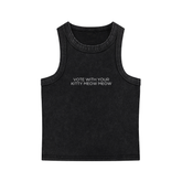 Vote With Your Kitty Meow Meow Tank Top, Black Snow Washed Tank Top