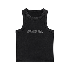 Vote With Your Kitty Meow Meow Tank Top, Black Snow Washed Tank Top