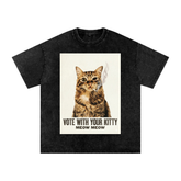 Vote with Your Kitty Meow Meow Snow Washed Oversized Cotton T-Shirt
