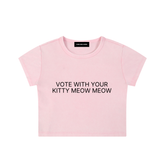 Vote with Your Kitty Meow Meow Snow Washed Crop Top
