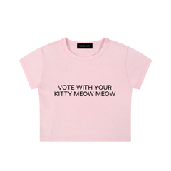 Vote with Your Kitty Meow Meow Snow Washed Crop Top