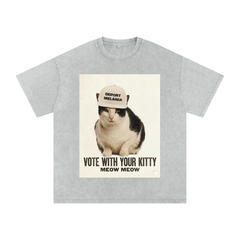 DEPORT MELANIA Vote with Your Kitty Meow Meow Snow Washed Oversized Cotton T-Shirt
