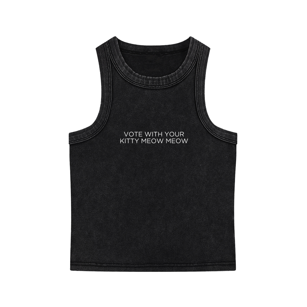 Vote With Your Kitty Meow Meow Tank Top, Black Snow Washed Tank Top