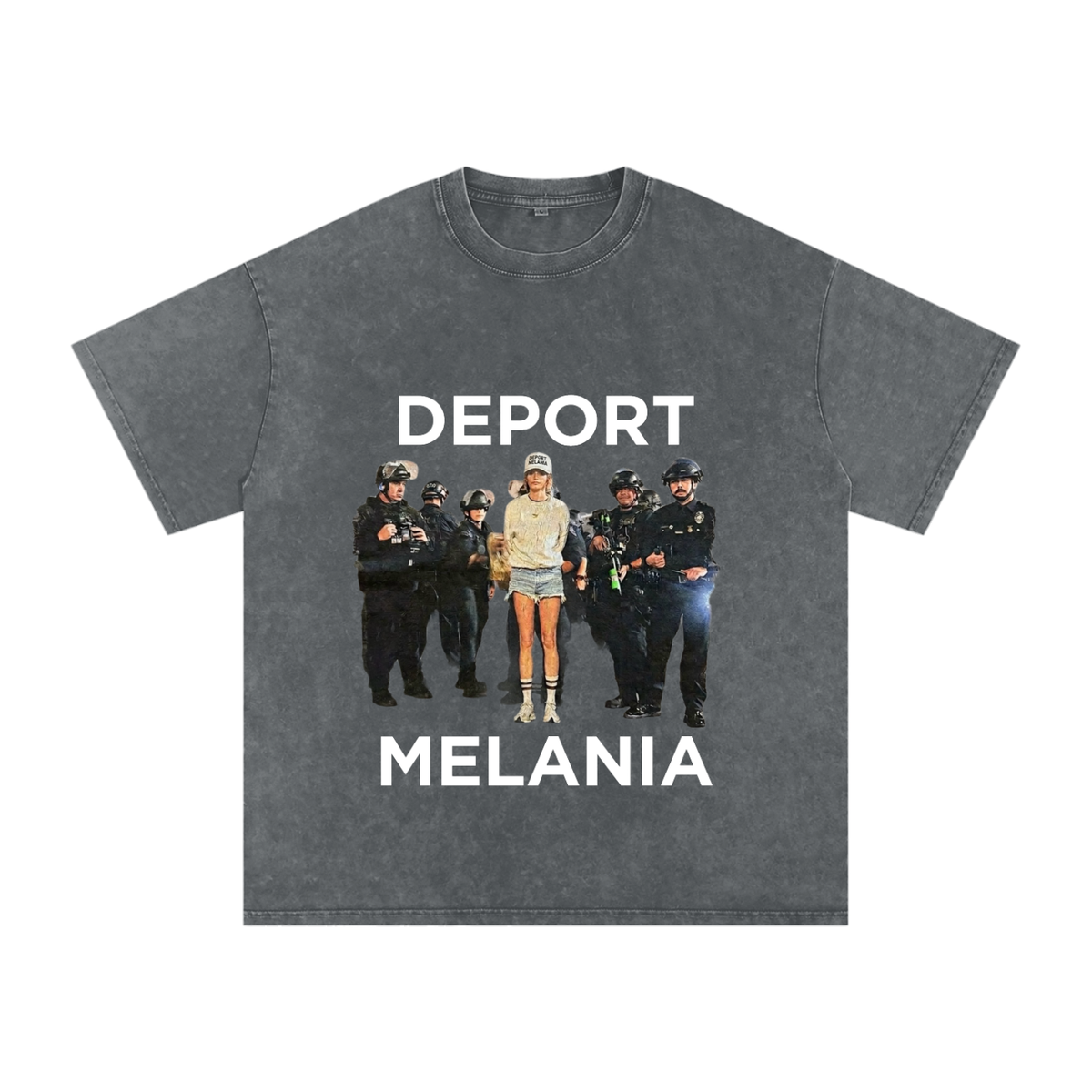 DEPORT MELANIA Cult of Gods Arrest Graphic Tee Snow Washed Oversized Cotton T-Shirt
