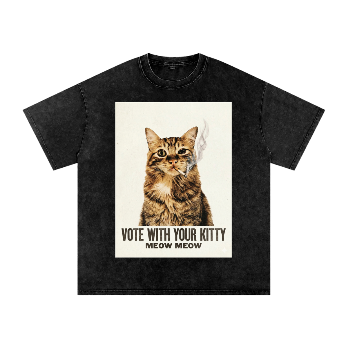 Vote with Your Kitty Meow Meow Snow Washed Oversized Cotton T-Shirt