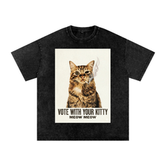 Vote with Your Kitty Meow Meow Snow Washed Oversized Cotton T-Shirt