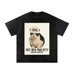DEPORT MELANIA Vote with Your Kitty Meow Meow Snow Washed Oversized Cotton T-Shirt