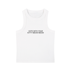 Vote With Your Kitty Meow Meow Tank Top, White